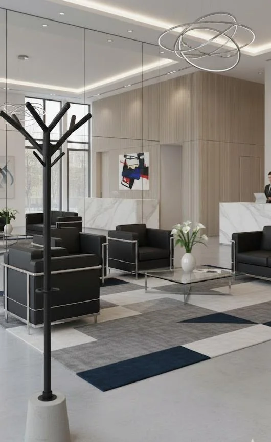 Portemanteau ARA élégant dans un hall d'hôtel de luxe - Mobilier de sûreté haut de gamme avec perche de protection