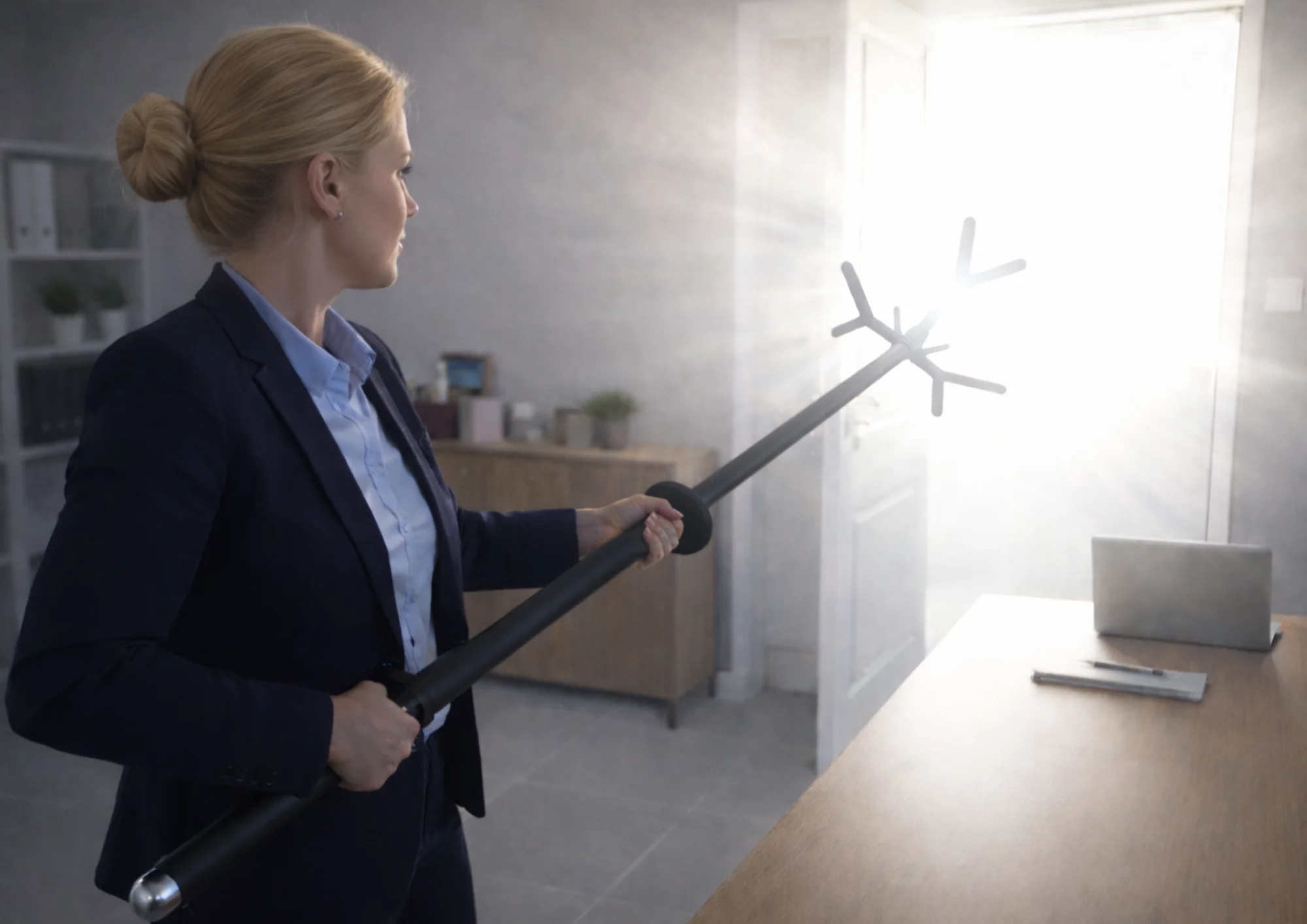 Démonstration du système ARA Protection avec perche extraite et alarme lumineuse activée - Formation à l'utilisation du dispositif de protection professionnelle